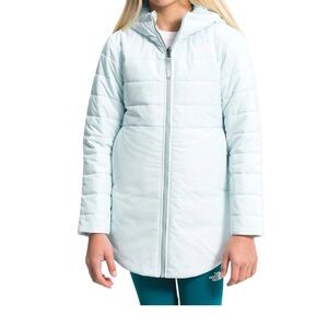 The North Face Girls' Reversible Mossbud Swirl Parka, Ice Blue Size